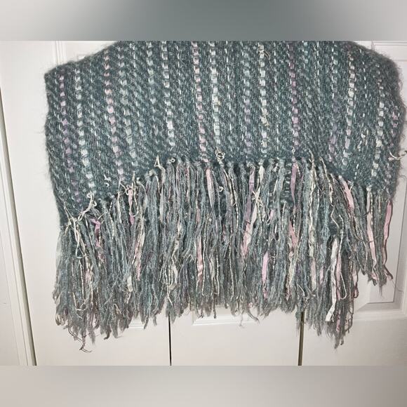 VTG CHURCHILL WEAVERS TURQUOISE GREEN LAVENDER PURPLE WHITE HANDWOVEN THROW - Picture 12 of 16